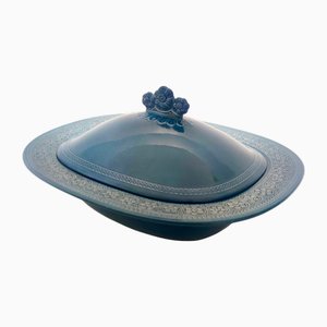 Vintage Italian Margherita Centerpiece in Blue Earthenware attributed to A. Campi for Laveno, 1965