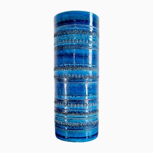 Portaombrelli grande Rimini moderno in ceramica blu di Aldo Londi per Bitossi, Italia, anni '70
