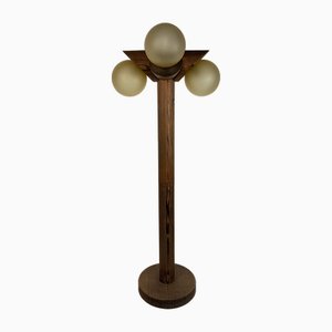 Mid-Century Brutalist Oak Floor Lamp with 4 Spheres from Temde Leuchten, 1970s