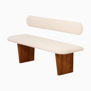 Bench in Pine & in White Bouclé Fabric by Birger Hahl, 1947