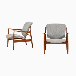 Fauteuils en Teck & Tissu Kvadrat attribués à Finn Juhl, 1956, Set de 2