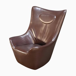 Sillón de orejas de cuero marrón atribuido a Tom Dixon