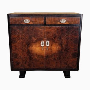 Italian Art Deco Modern Walnut Burl & Brass Sideboard, 1940s