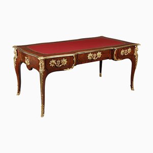 Großer flacher Schreibtisch im Louis Xv Stil mit Palisander Furnier Intarsien, 1870