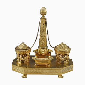Empire Period Gilt Bronze Obelisk Inkwell, 1810