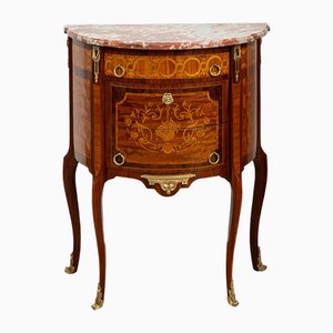 Antike Napoleon III Demi Lune Kommode aus Polychromem Holz mit Marmorplatte, Frankreich, 19. Jh.