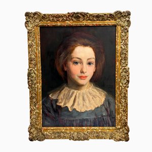 George Percy Jacomb-Hood RBA, Ritratto di giovane donna in abito blu, Olio su tela, con cornice