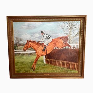 Sue Wingate, Londolozi Horse Jockey Racing, Oil on Canvas, Framed