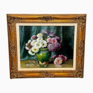 Emily Selinger, Chrysanthemums in Vase, 19th Century, Oil Painting, Framed