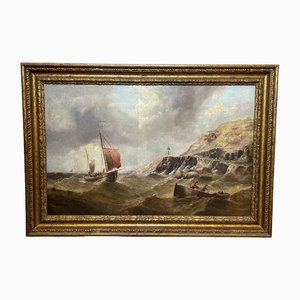 Henry Moore RA, Fishing Boat, Rough Choppy Seas, Oil Painting, 19th Century, Framed