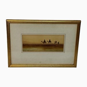 Henry Andrew Harper, Gruppo di tribù beduini sul canale di Suez con cammelli, Acquarello, XIX secolo, Incorniciato