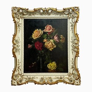 Ernest Higgins Rigg, rosas de jardín, pintura al óleo, enmarcado