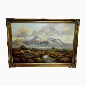 Wendy Reeves, Scottish Highlands Sheep Grazing Ben Nevis Range, 1990s, Oil Painting