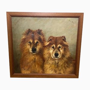 Artista, Cina, Chow Chow Dogs Ting & Ching, XIX secolo, dipinto ad olio