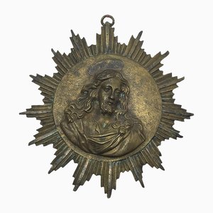 Französische Religiöse Jesus Sunburst Ikone aus Messing