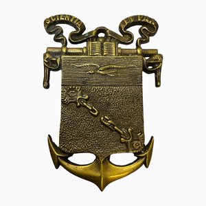 Kleine antike nautische Anker-Wandskulptur aus Messing