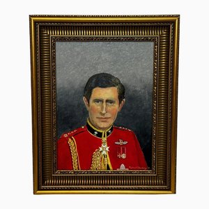 Portrait of Charles Prince of Wales Wearing Red Mess Dress, 1990s, Oil Painting