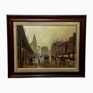 Steven Scholes, Edwardian Cityscape, Liverpool, Ölgemälde, 1911, gerahmt