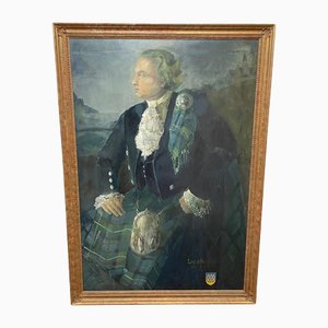 Il diplomatico Sir Leslie Fielding in abito scozzese, metà del XX secolo, dipinto ad olio
