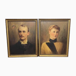 Ernest Akroyd Kinnear & Wife Marcia, inizio XX secolo, Dipinti ad olio, set di 2
