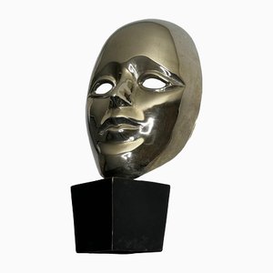 Mascarilla facial andrógina francesa Mid-Century de cromo con soporte