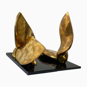 Jack Zejac, cisnes pequeños, esculturas de bronce dorado. Juego de 2