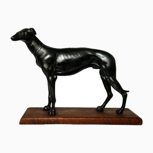 Small Vintage British Art Deco Prized Racing Greyhound Stud Bronze Sculpture, 1920s