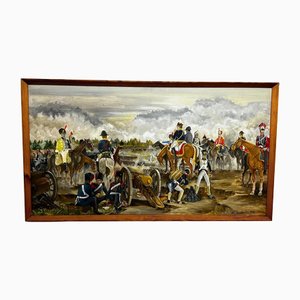 Battaglia di Waterloo con giubbe rosse contro la guardia imperiale francese, anni '70, dipinto a olio