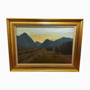 George Houston, Tierras Altas de Escocia, Moor Evening, Glen Sannox, pintura al óleo, enmarcado