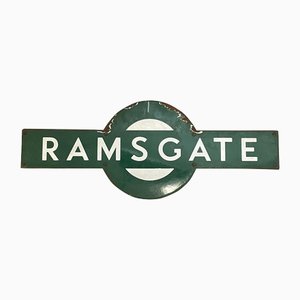 Mid-Century British Enamel Southern Railway Ramsgate Train Station Target Sign