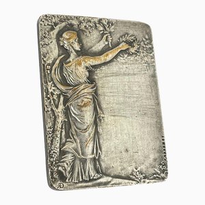 Small Art Deco Gloria Sculptural Plaque in Silvered Bronze by Felix Rasumny