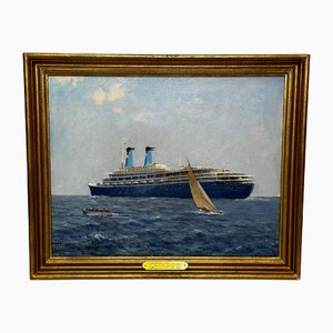 William Eric Thorp, British MS Achille Lauro Ship Ex Willem Ruys, Oil Painting, 1960s, Framed