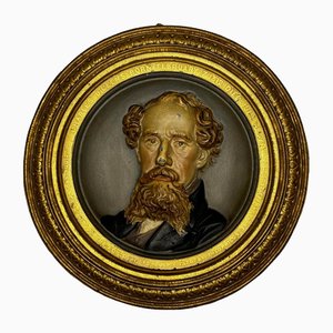 Charles Dickens Portrait, 19. Jh., Vergoldetes Bronzerelief