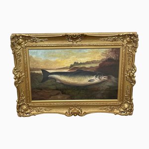 John Bucknell Russell, Pesca del día, trucha, siglo XIX, pintura al óleo