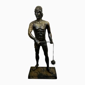 French Bronze Gladiator Warrior Sculpture with Verdigris Patina, 1920s