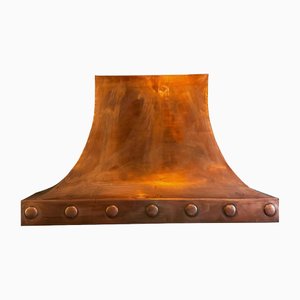 Large British Georgian Style Curved Copper Fireplace Hood with Wall Hanging Mount, 1970s