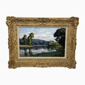 André Prévot-Valéri, Fishing River Orne, Normandy, France, 1920s, Oil Painting, Framed