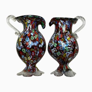 Jarrones Millefiori italianos de cristal de Murano, años 50. Juego de 2