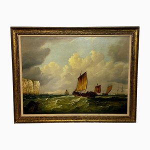 William Broome, Arrastrero de pesca Polly Ramsgate frente a Dover, grande del siglo XIX, Pintura al óleo