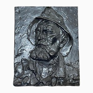 English Cornish Pipe Smoking Fisherman Wall Plaque, 1900s