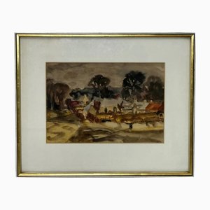 Sir William George Gillies, pueblo histórico de templos escoceses, años 60, acuarela, enmarcado