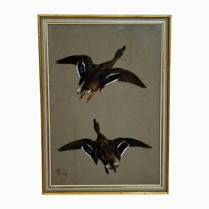 Thomas Blinks, Game Birds Ducks Flying Away, Gouache, Framed
