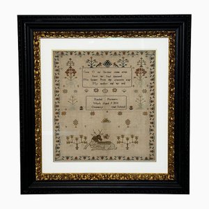 British Tapestry Sampler with Stag Looking at Bee, 19th Century