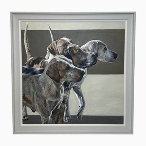 Confezione di Scent Foxhounds Berkeley Hunt, grande dipinto ad olio, incorniciato