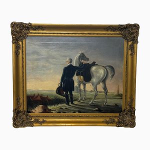 Duke of Wellington Surveying Waterloo Field with Horse, Mid 19th Century, Oil Painting, Framed