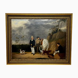 Grupo de caza, siglo XIX, pintura al óleo, enmarcado