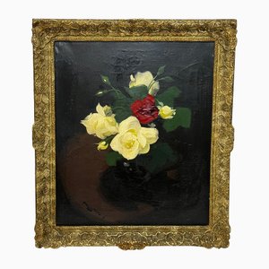 James Stuart Park, rose gialle e rosse, fine XIX secolo, dipinto ad olio, con cornice