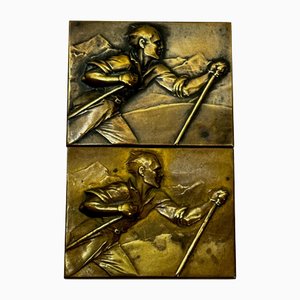 Österreichische Art Deco Bronze Medaillons für Skisieger & Zweitplatzierter, 1930er, 2er Set