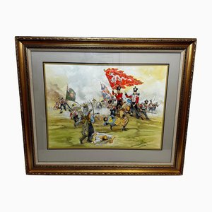 Large British Artist, Chusan Opium Wars Red Coats 55th Westmorland Assaulting Guards Hill, Watercolour