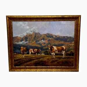 David Langmead, Nkone-Cattle en el rancho Eastern Highlands, pintura al óleo